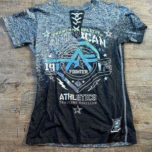 American Fighter Black and Blue Lace-Up Tee